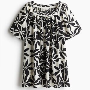 H&M Balloon Sleeve Tunic Dress Black and White Floral Mini Dress XL